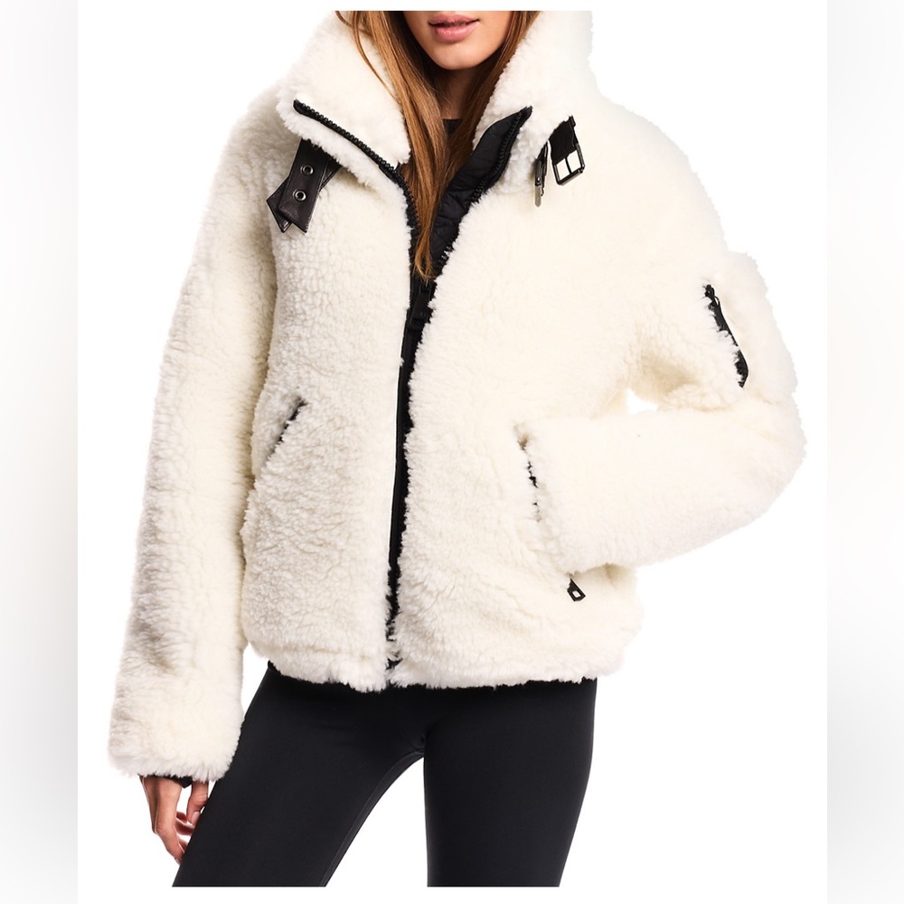 NWOT NEW SAM. Tahoe Faux Fur Sherpa Fleece Leather Buckle Lined Jacket White M
